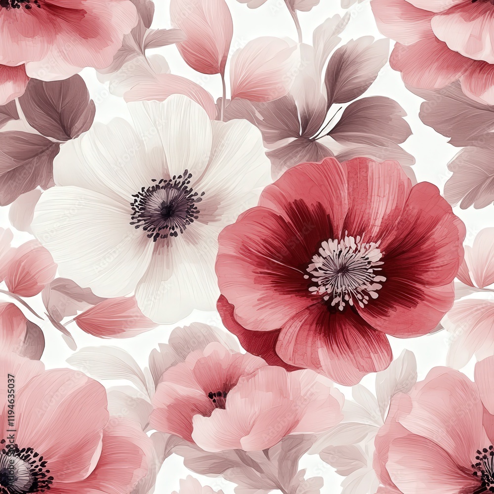 Fototapeta premium Elegant Watercolor Floral Pattern with Soft Pastel Colors and Delicate Design Ideal for Home Decor and Fashion Applications