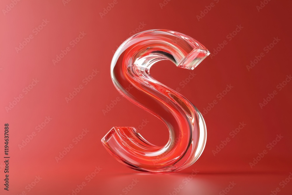 Naklejka premium A clear letter S is sitting on a dark surface