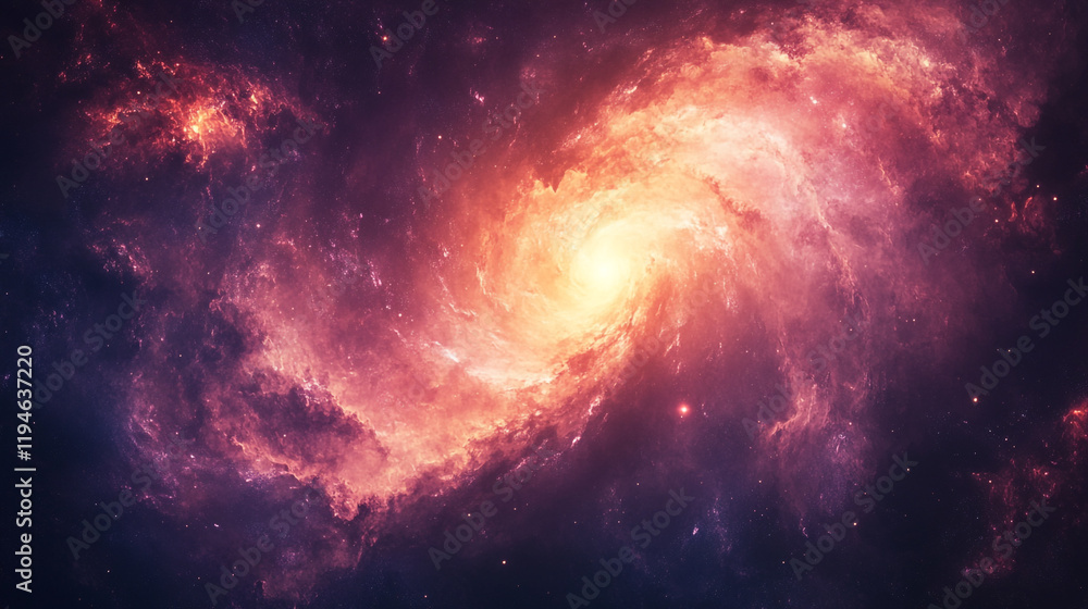 Obraz premium Swirling galaxy with vibrant colors illuminated by stars and cosmic dust