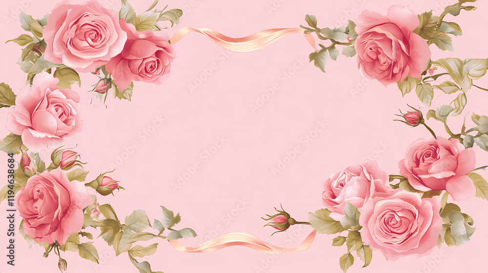 Romantic pink rose decorative card Romantic pink rose decorative card