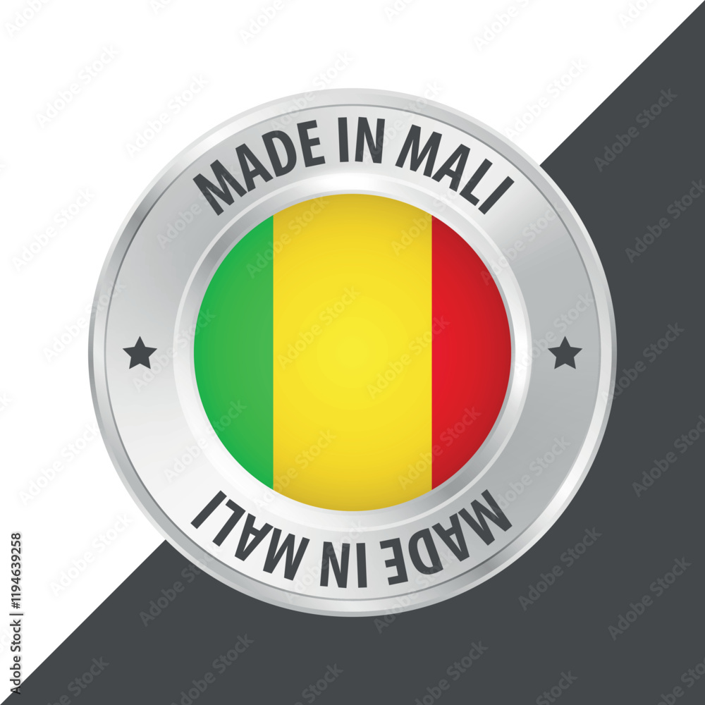 Fototapeta premium Made in Mali badge logo flag sticker 3d vector illustration isolated on white