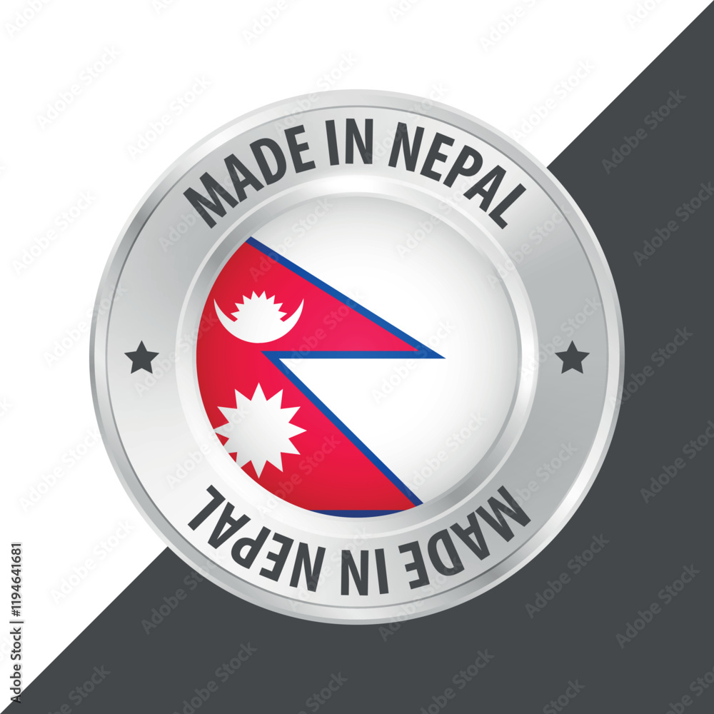 Obraz premium Made in Nepal badge logo flag sticker 3d vector illustration isolated on white