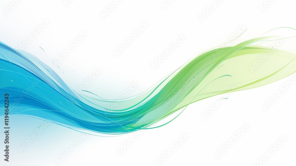 Abstract Blue and Green Waves Flowing on White Background. Abstract Blue and Green Waves Flowing on White Background.