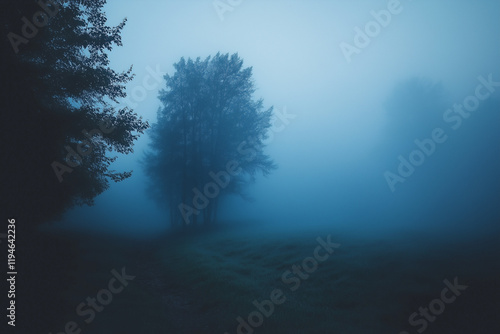 Wallpaper Mural Misty morning landscape with dense fog and silhouetted trees Torontodigital.ca