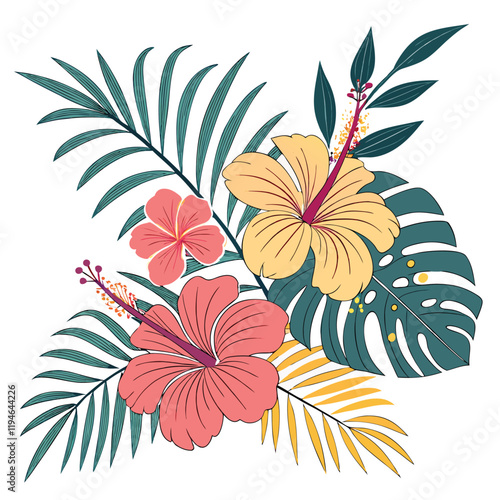 create a tropical flower sheet featuring large co eps