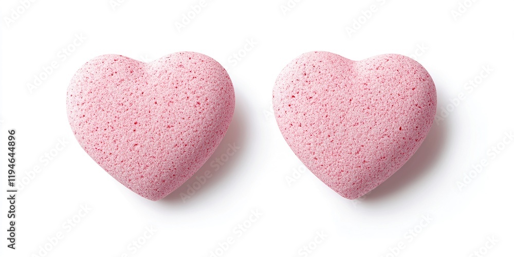 Two pink hearts isolated on white background with clipping path, valentines day or love symbol on the left side of the image Two pink hearts isolated on white background with clipping path, valentines day or love symbol on the left side of the image