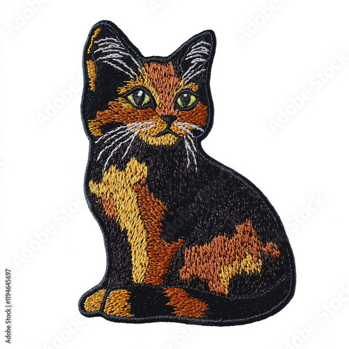 A cat embrodiery patch on white background. photo