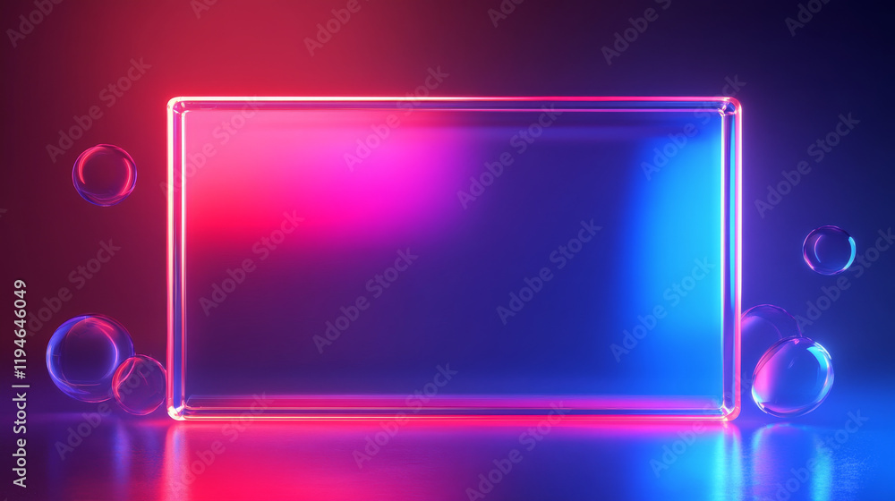 Fototapeta premium 3d gradient glass element with liquid shape design background. Neon fluid geometric ui banner with modern frame for presentation template. Dynamic futuristic layout. Vibrant y2k graphic with texture