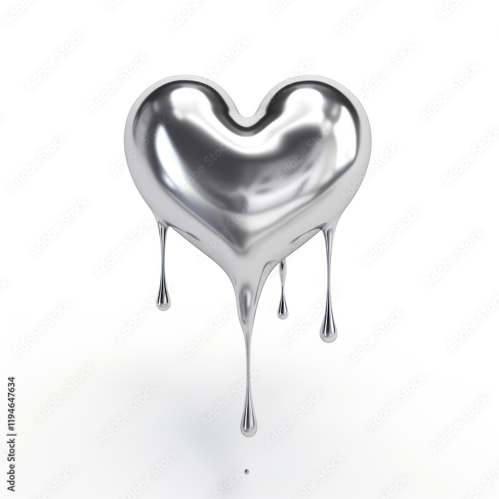 Heart dripping silver metal white background. Heart dripping silver metal white background.