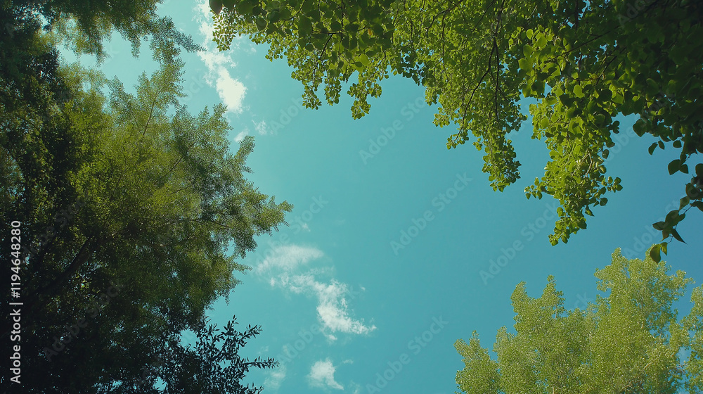 Looking Up at Green Tree Tops in a Peaceful Forest Canopy Looking Up at Green Tree Tops in a Peaceful Forest Canopy