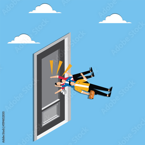 Layoffs, job losses, firings, rejections, business or career failures, huge handfuls of businessmen knocking off a bunch