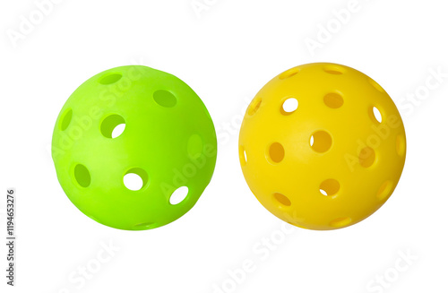 Obraz na płótnie Bright green and yellow pickleballs, isolated on a white background. w salonie