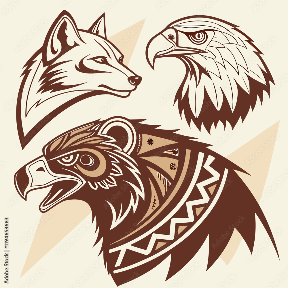 Obraz premium design a sheet of tribal animal faces with a mixo eps