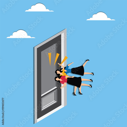 Layoffs, job losses, firings, rejections, business or career failures, huge handfuls of businesswomen knocking off a bunch