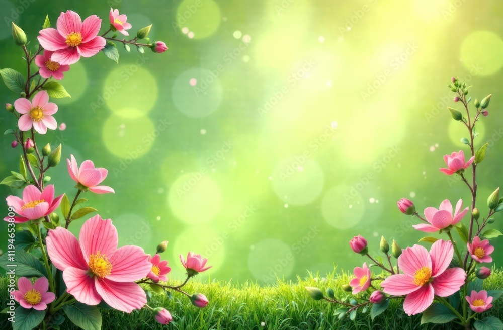 Obraz premium field of blooming pink flowers in soft focus