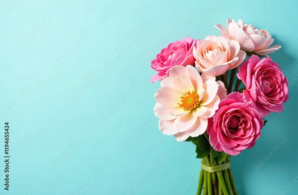 bouquet of pink flowers on a light blue background bouquet of pink flowers on a light blue background