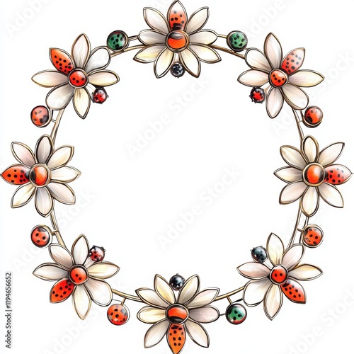 Stained Glass Style Daisy Chain with Ladybugs Art Design