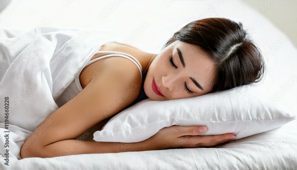 ベッドで寝る女性 ベッドで寝る女性