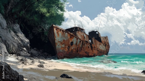 Wallpaper Mural "Shipwreck on the Beach: A Traditional Japanese Woodblock Print" Torontodigital.ca