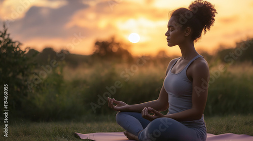 Mixed Race Woman Relaxing Outdoors Breathing Fresh Air at Scenic Sunset