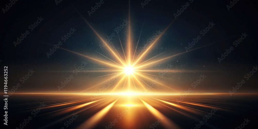 Obraz premium Golden Rays of Light Emerging from a Celestial Body Across a Dark Horizon