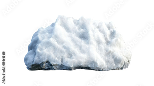 Snowy Mountain Range, Snowy rock isolated on black background showcasing texture and shape.