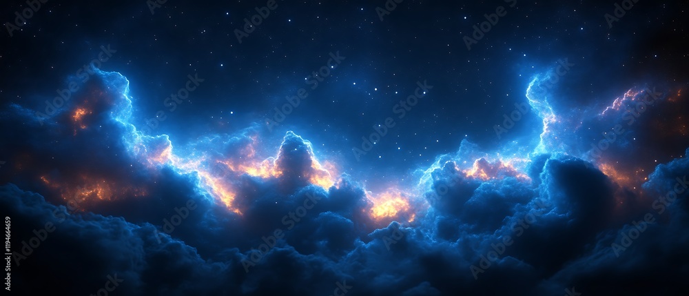 Obraz premium Glowing Nebula Cloudscape at Night.