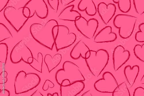 Seamless pattern of hand drawn hearts. Cute decoration for Valentine's Day. Vector