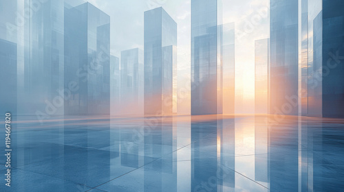 Modern Glass Cityscape Sunrise - Futuristic