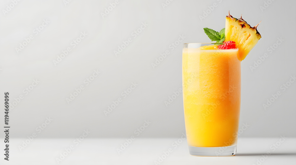 Fototapeta premium Refreshing Mango and Pineapple Smoothie with Mint Garnish - Tropical Beverage Photography