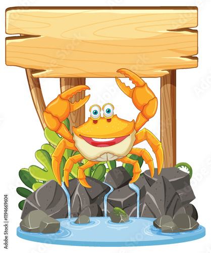 Cheerful Crab by the Waterfall Sign