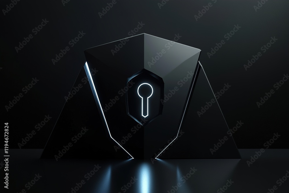 Modern black secure vault design with glowing keyhole in minimalist style Modern black secure vault design with glowing keyhole in minimalist style