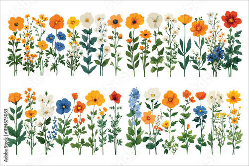 Decorative floral elements vector collection. Colorful garden flower vector elements. Set of spring and summer floral vector. Abstract colorful floral design vector elements