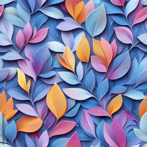Wallpaper Mural Colorful 3D Paper Cut Embroidery Design of Flower Shapes and Leaves in Repeating Pattern for Vibrant Textile or Wallpaper Background Torontodigital.ca
