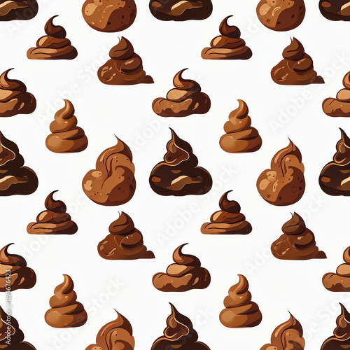 Seamless background in punk style, stylized piles of human excrement on a white background