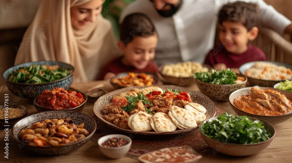 Family enjoying a delicious Middle Eastern meal together Family enjoying a delicious Middle Eastern meal together