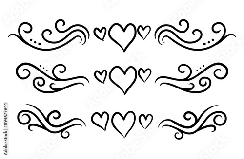 Heart shaped with swirly frame elements, upper and bottom frame letter set