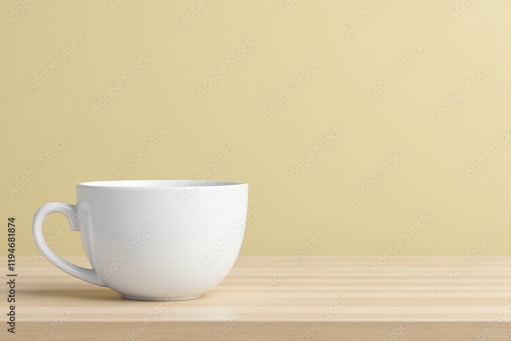 Fototapeta premium A clean white mug on a light wooden surface