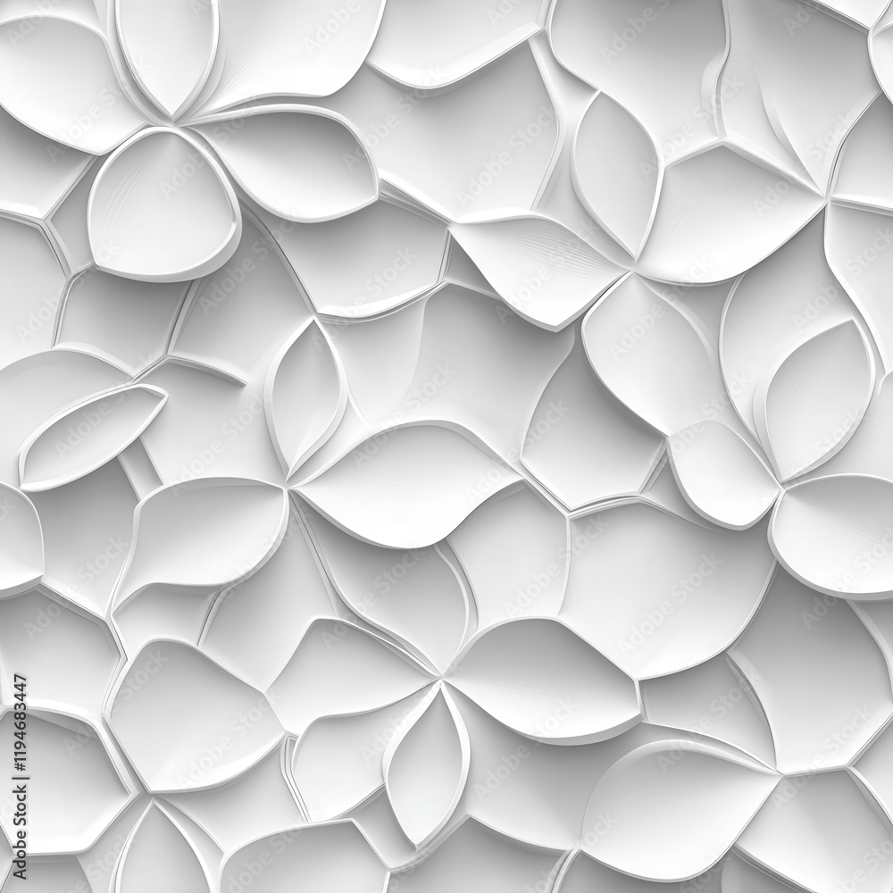 Seamless Light Texture of Three Dimensional Floral Patterns in White Tones Ideal for Backgrounds or Decorative Use Seamless Light Texture of Three Dimensional Floral Patterns in White Tones Ideal for Backgrounds or Decorative Use