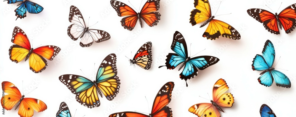 Vibrant collection of colorful butterflies on a white background, nature-inspired aesthetic, detailed illustrations. Vibrant collection of colorful butterflies on a white background, nature-inspired aesthetic, detailed illustrations.