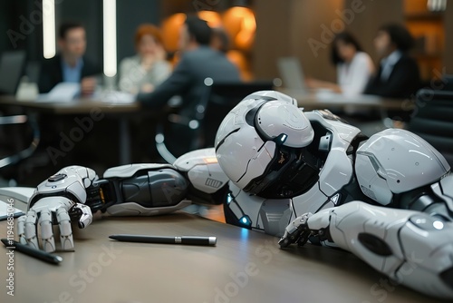 Humanoid Robot Zones Out and Takes a Nap During Work Meeting, Despite Colleague's Presentation photo