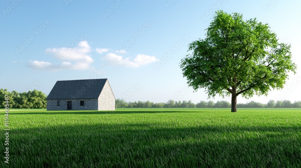 Obraz premium Stone House in a Summer Field