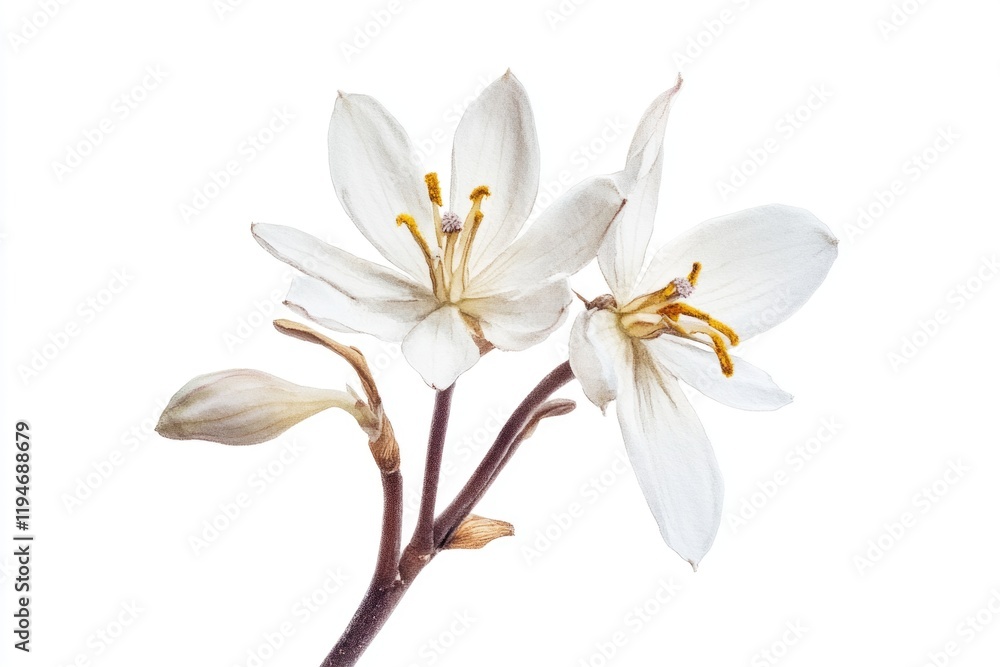 Two white flowers on a white background, simple and elegant Two white flowers on a white background, simple and elegant