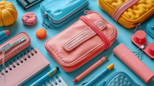 Wallpaper Mural School Supplies on Blue Background Torontodigital.ca