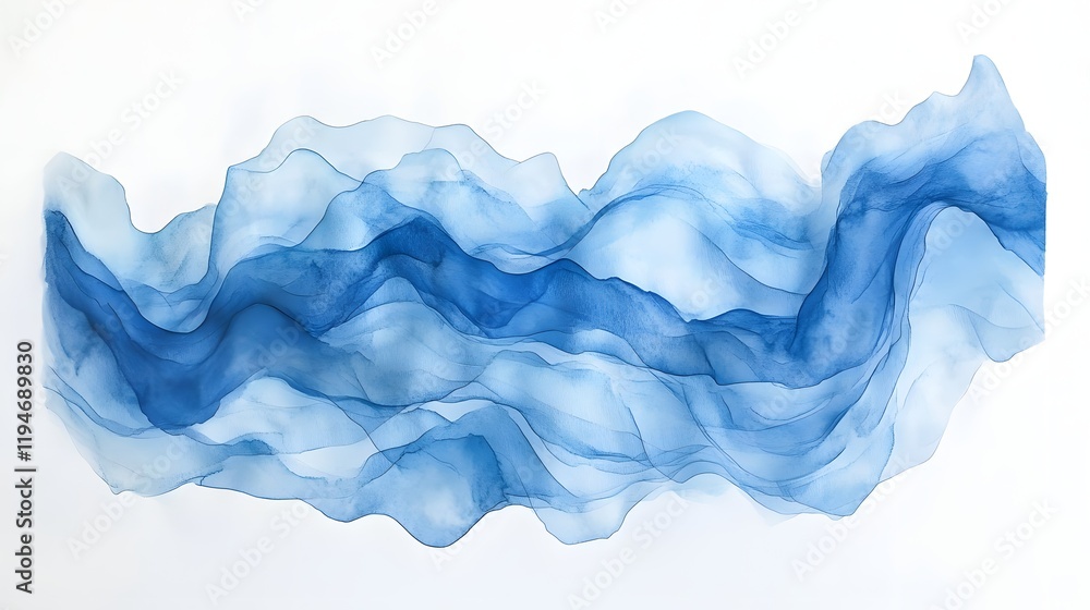 Abstract Blue Ink Wash Mountain Landscape Art Abstract Blue Ink Wash Mountain Landscape Art