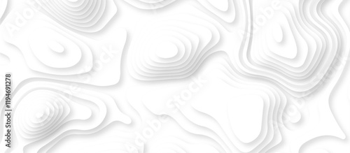 Realistic papercut decoration texture with wavy layers. White wave paper curved reliefs abstract background. Abstract white paper cut background with lines. Topography line map. Vintage outdoors style