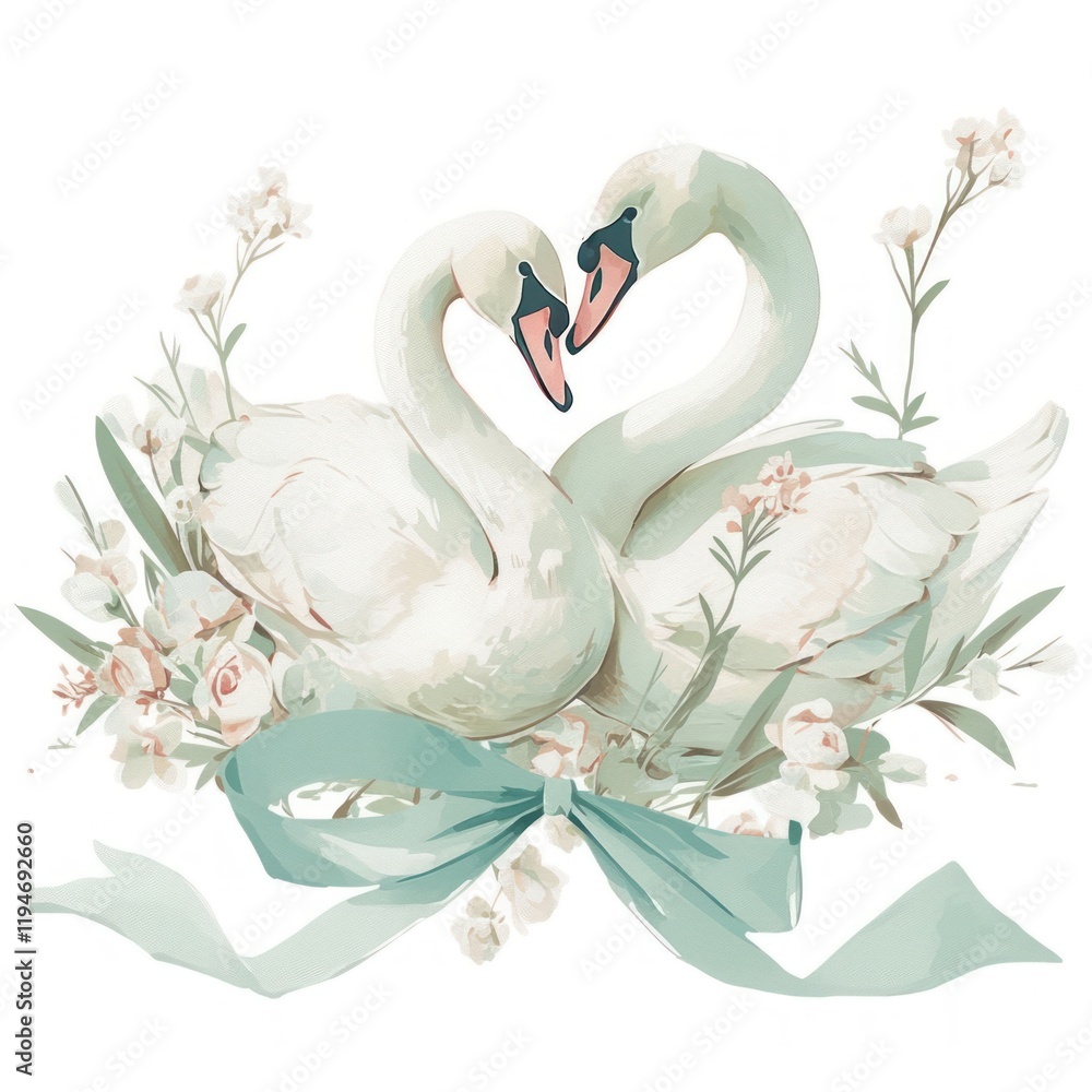Obraz premium Coquette 2 swans dessert wedding animal.