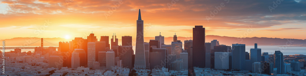 Fototapeta premium LinkedIn Banner: Cityscape at Sunrise