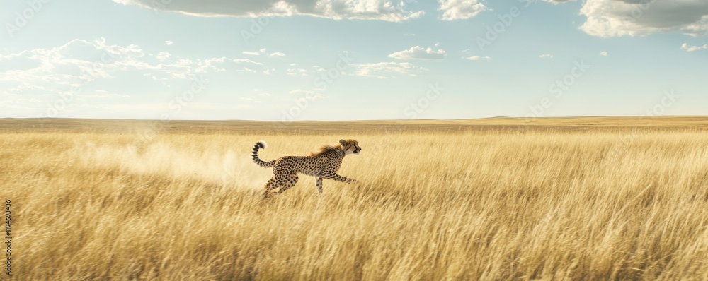 Naklejka premium A cheetah sprinting across the open grassland in full motion, 4k photo.
