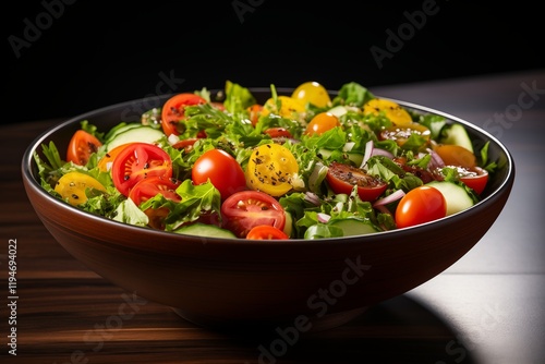 Fresh and vibrant salad bowl filled with assorted vegetables, perfect for healthy meals and culinary delights. photo